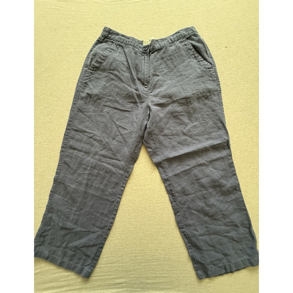 LL Bean 100% Linen Blue Pants Size 10P Petite Classic Fit Relaxed Straight Leg
